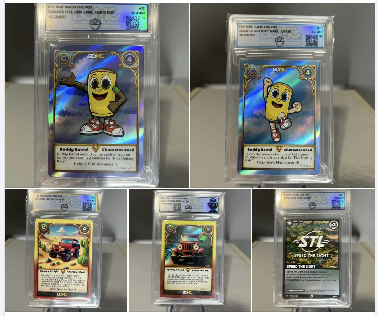 BGMC Buddy Barrel and Speed the Light cards in KP Grading protective cases